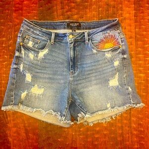Judy Blue High Waist Embroidered Sun Shorts 2XL